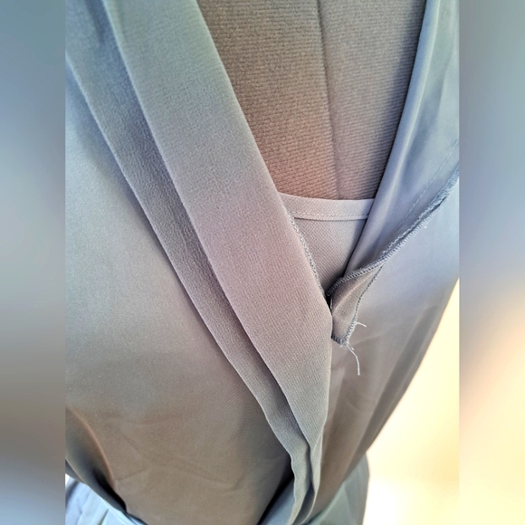 Dusky BLUE Tie Waist Shift Dress Silky Stylized Buttons Midi Love 21 Size SMALL - Picture 4 of 13